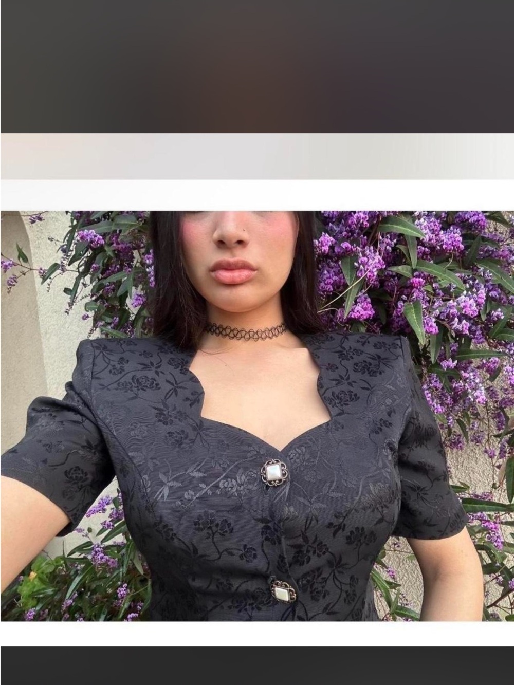All That Jazz Black Floral Brocade Dress with Decorative Buttons